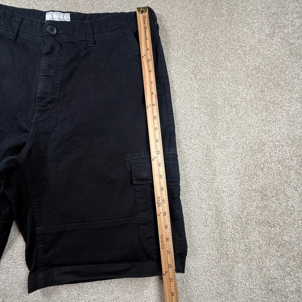 Sun + Stone Mens Black Cargo Shorts Size 38 Utility Multi Pocket Casual Cotton